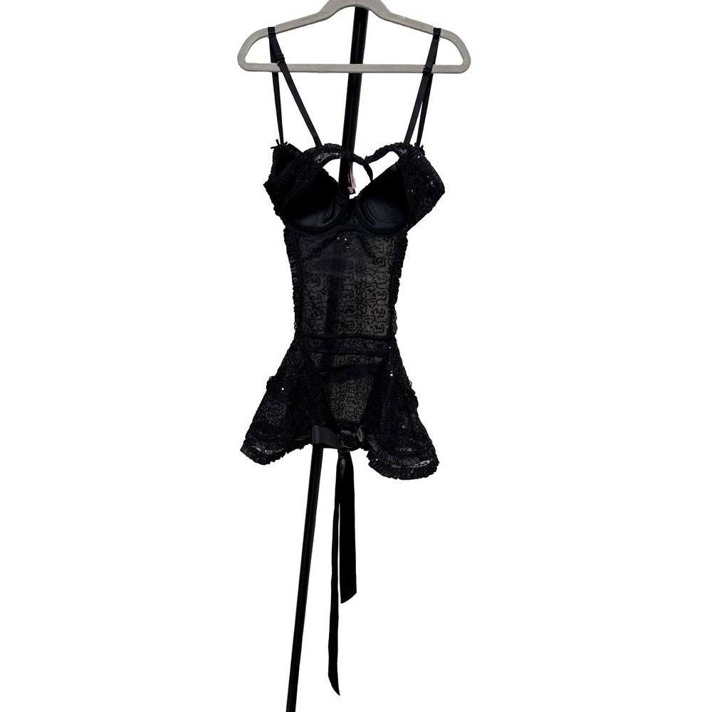 Victoria's Secret Black Sequin Sexy Little Things Lingerie Top 34B Women's Glam